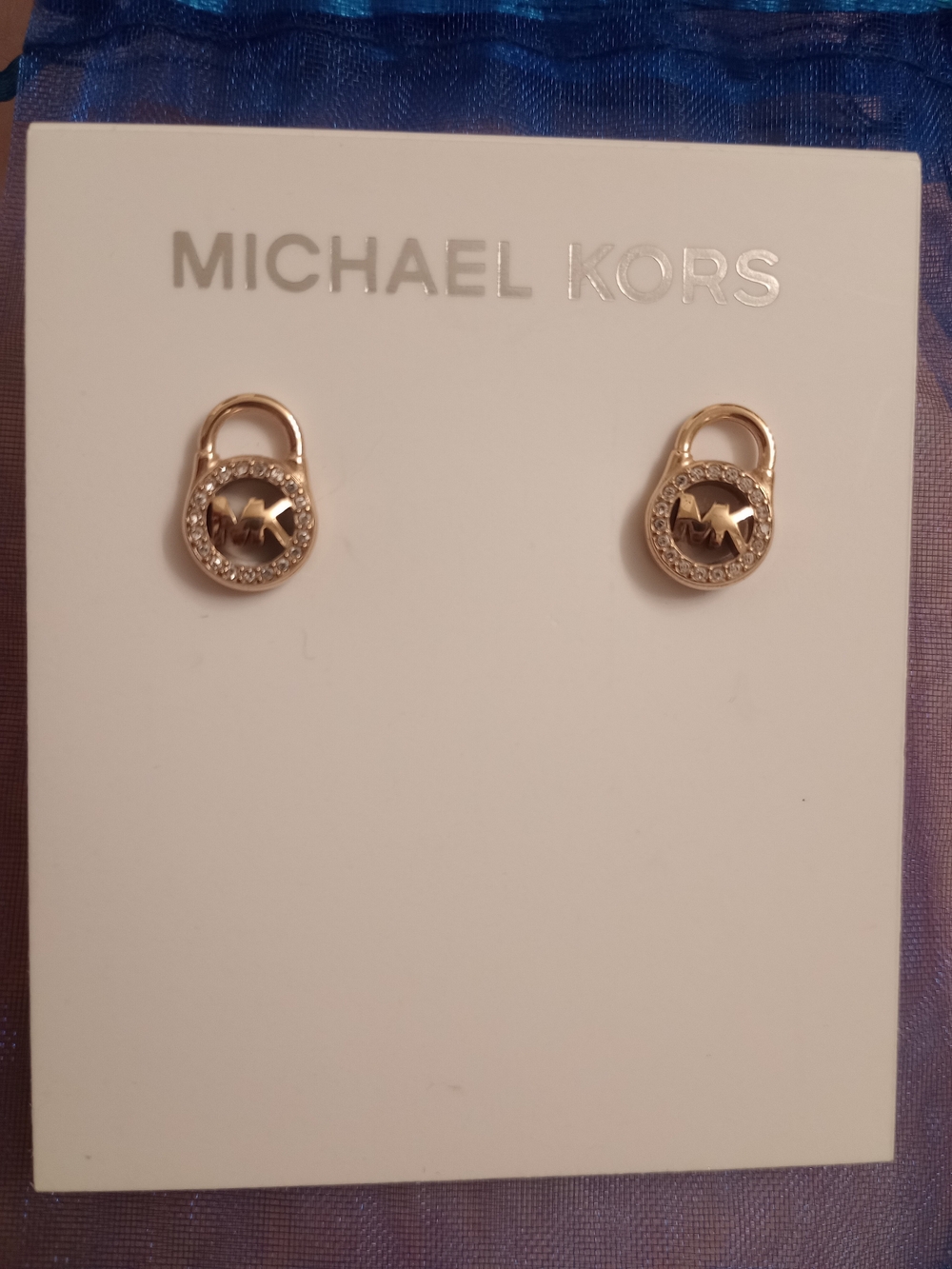 Michael Kors Fulton Gold Padlock Crystal Stud Earrings